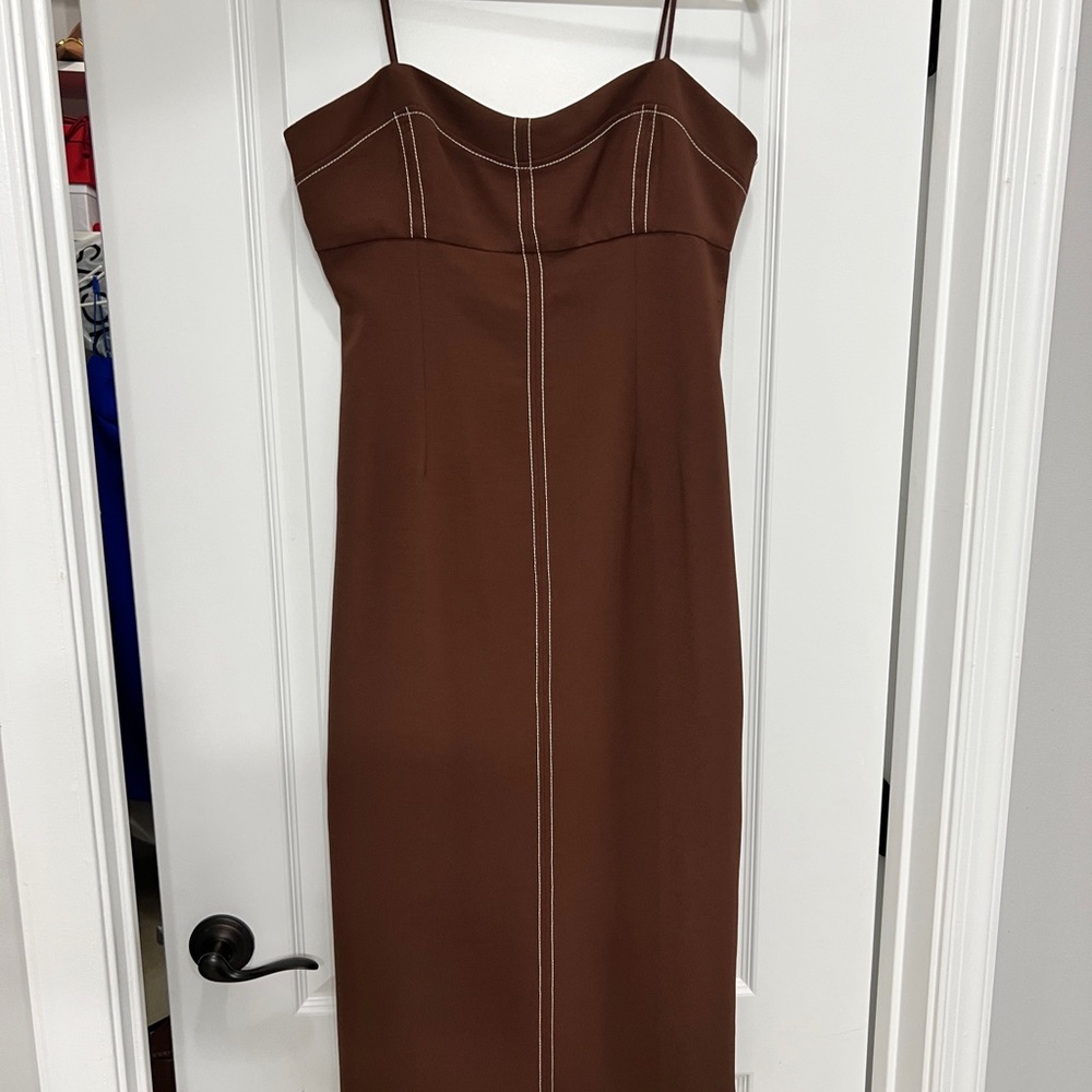 Elegant Brown Spaghetti Strap Dress